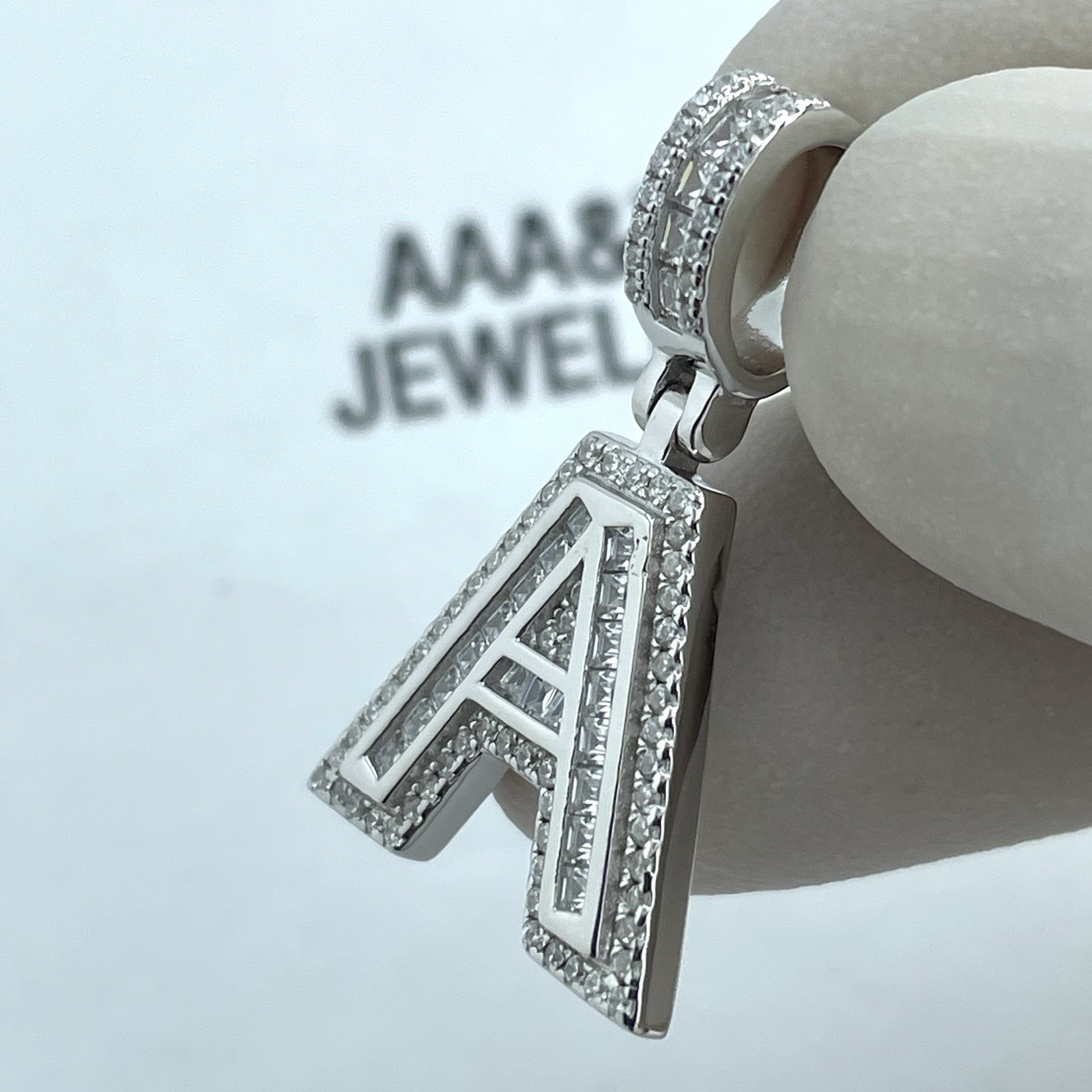 REAL 925 SOLID STERLING SILVER INITIAL LETTER “ A “ BAGUETTE PENDANT