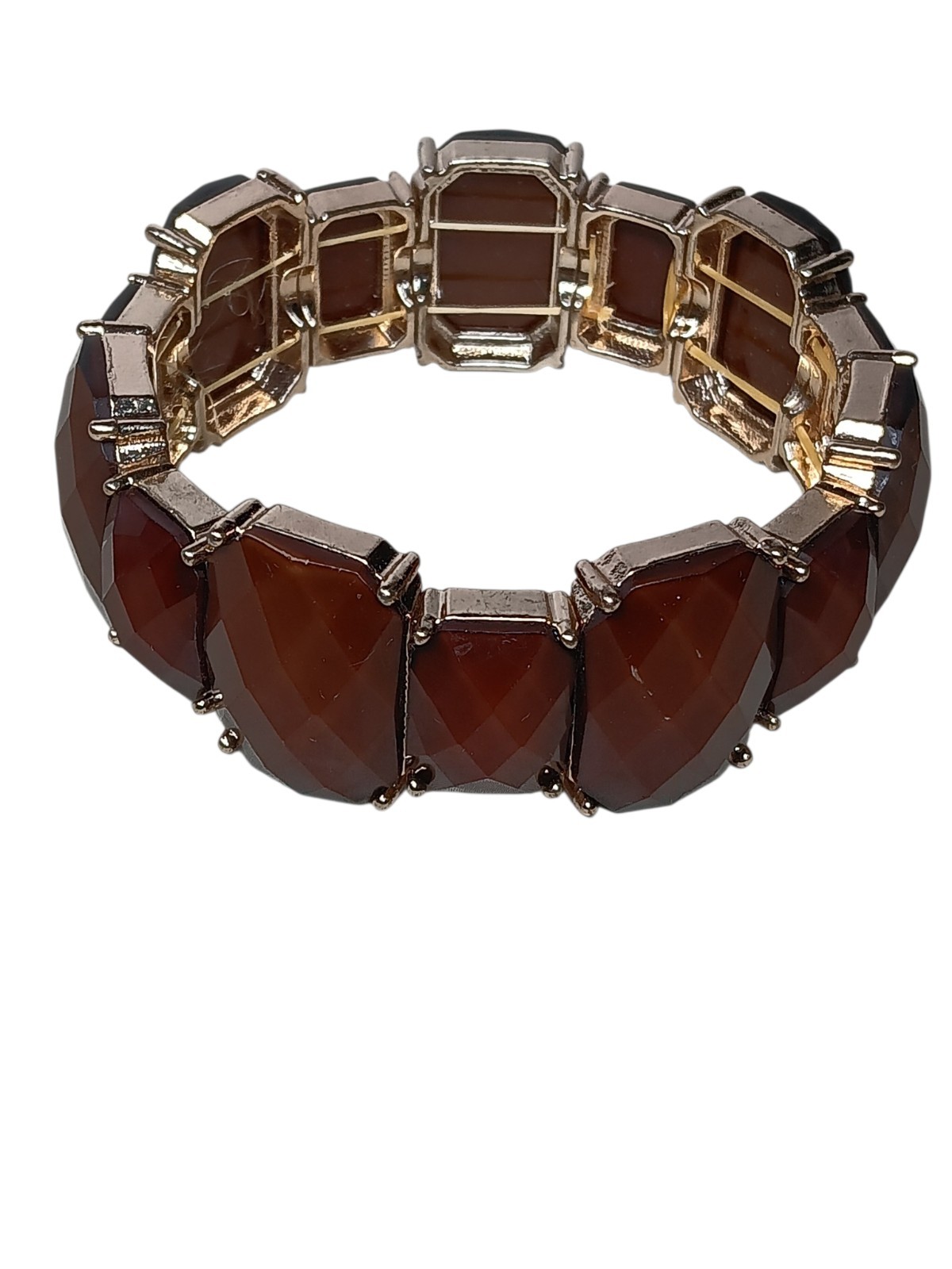 Stretch Bracelet Faceted Acrylic Cognac Brown Fall Autumn