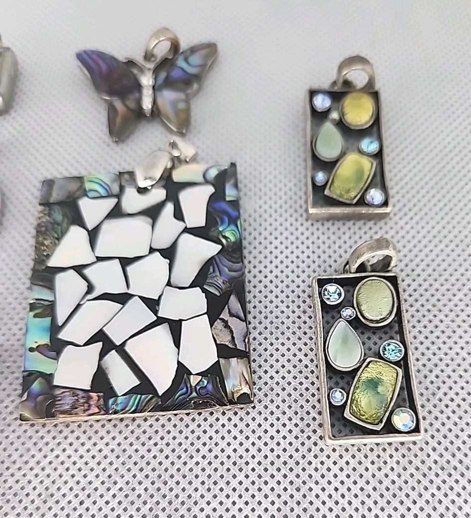 Lot of 7 Pendant Necklace Charms Mixed Materials Glass Rhinestones Etc
