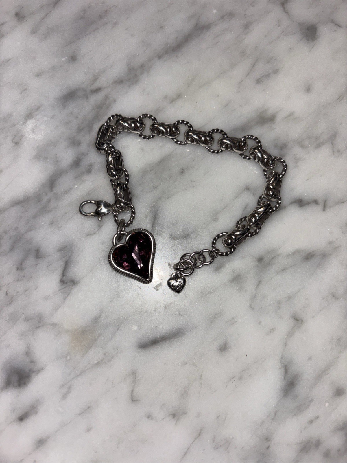 Brighton Bibi Chain Charm Bracelet with Pink Heart Crystal Dangle, Lobster Clasp