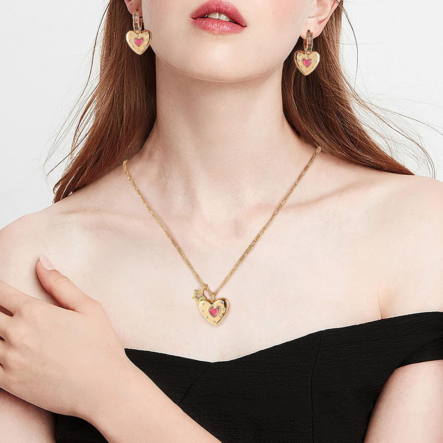 Dangle Hoop Earring for Women 18K Gold Plated Personalized Heart Star Charms Zir