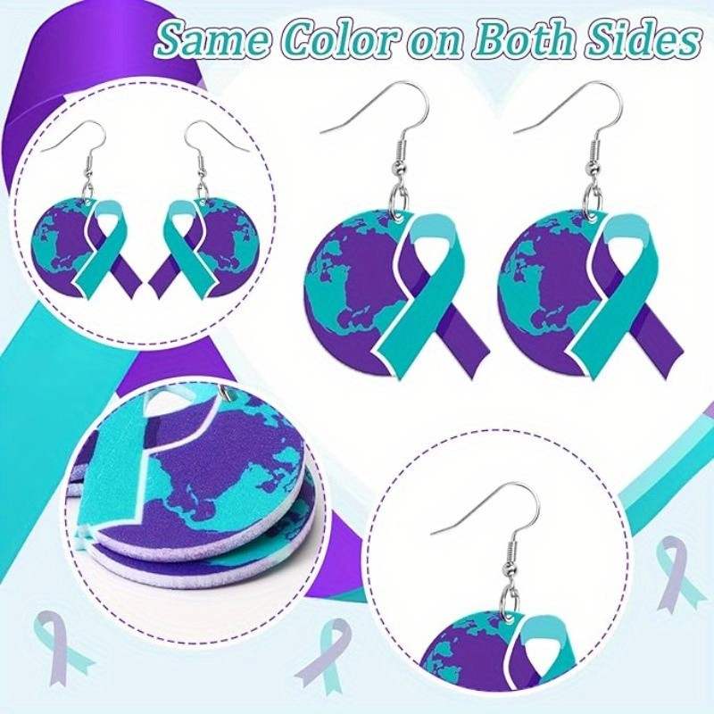 8 Pairs Suicide Prevention Teal Purple Ribbon Earrings Mental Health Jewelry