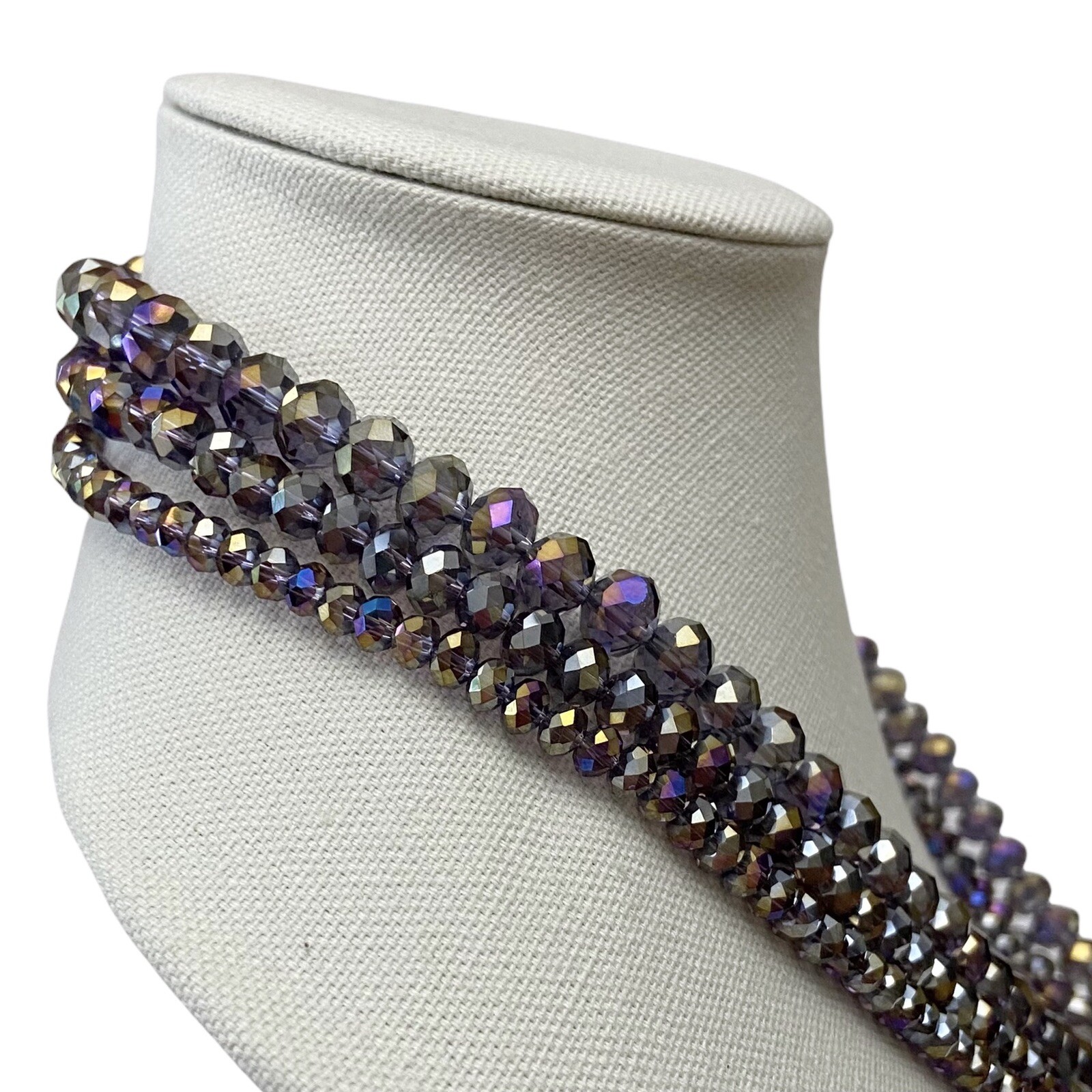 Donna Dressler Purple AB Swarovski Crystal Beaded 3 Strand 925 Clasp Necklace