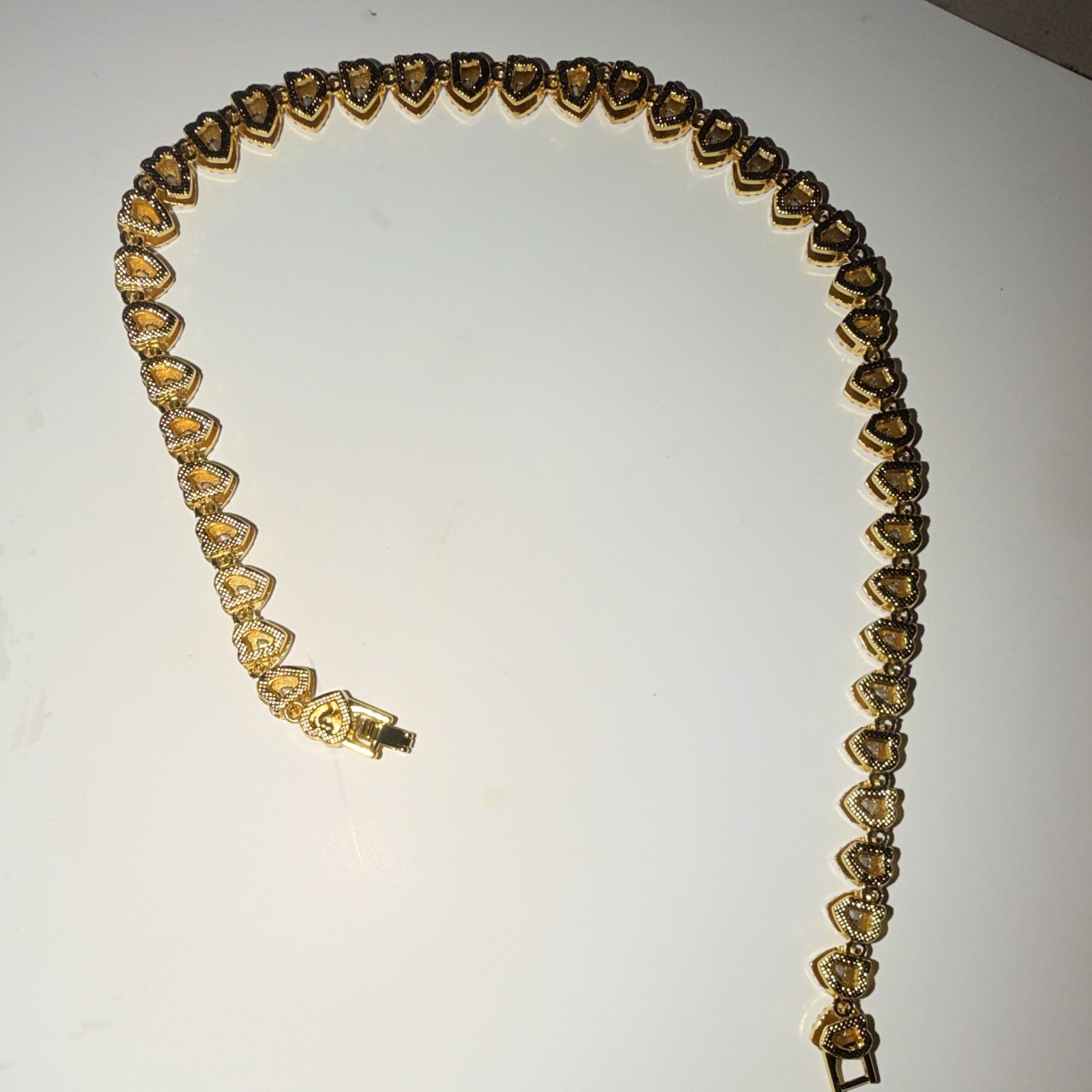 Gold Heart Link 18 Inch Tennis Chain Necklace