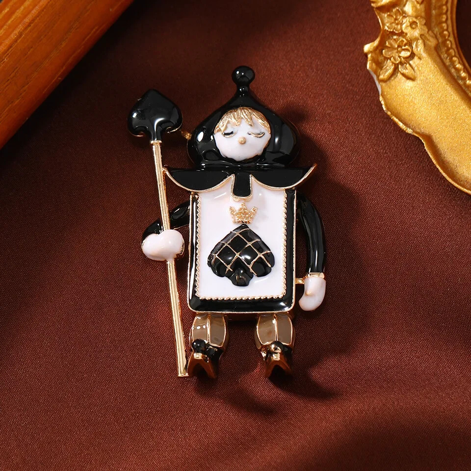 Cute Vintage Spades Soldier Robot Nutcracker Enamel Brooch Christmas Pin