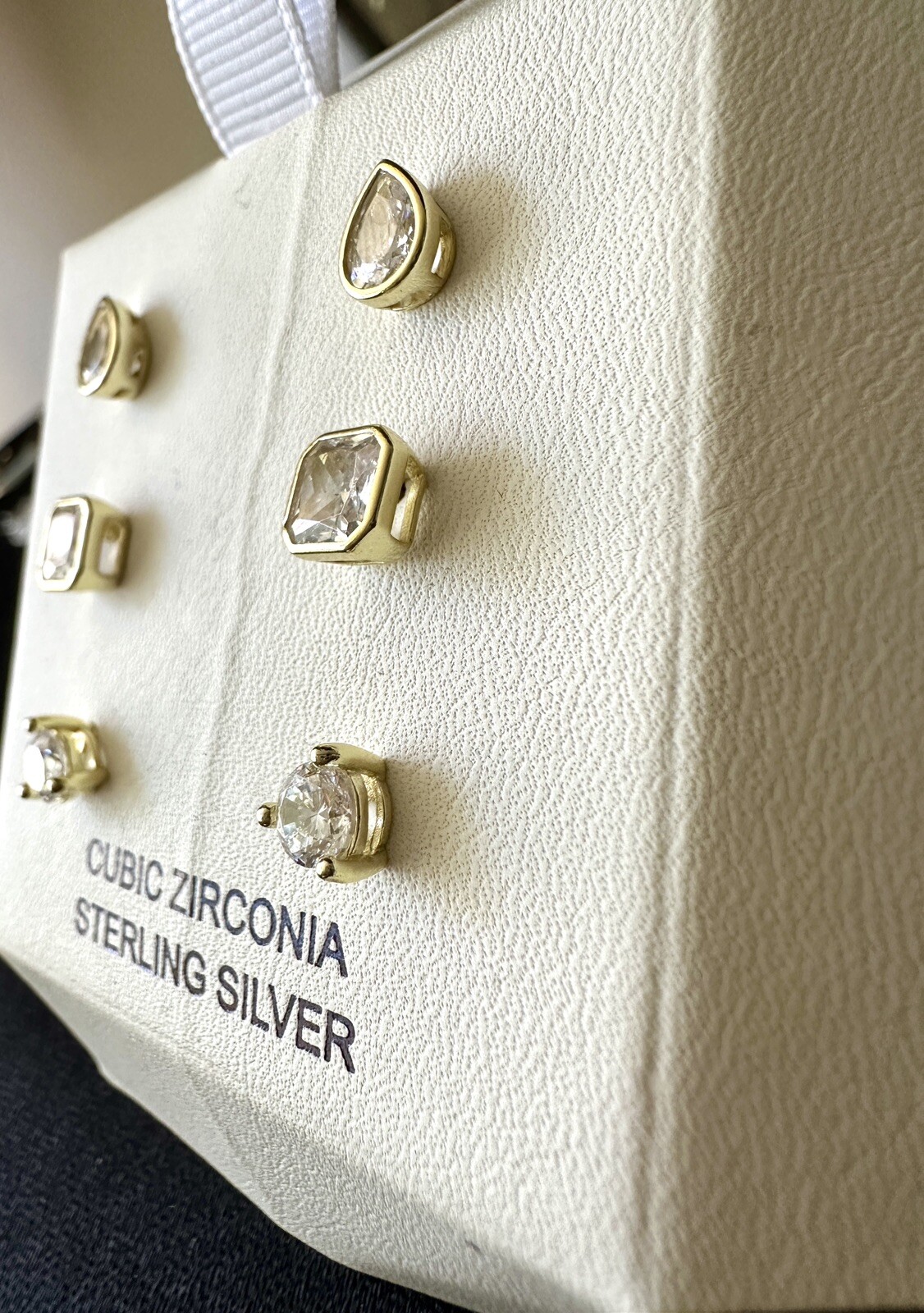 Set of 3 Post Earrings Cubic Zirconia Sterling Silver Gold Plated