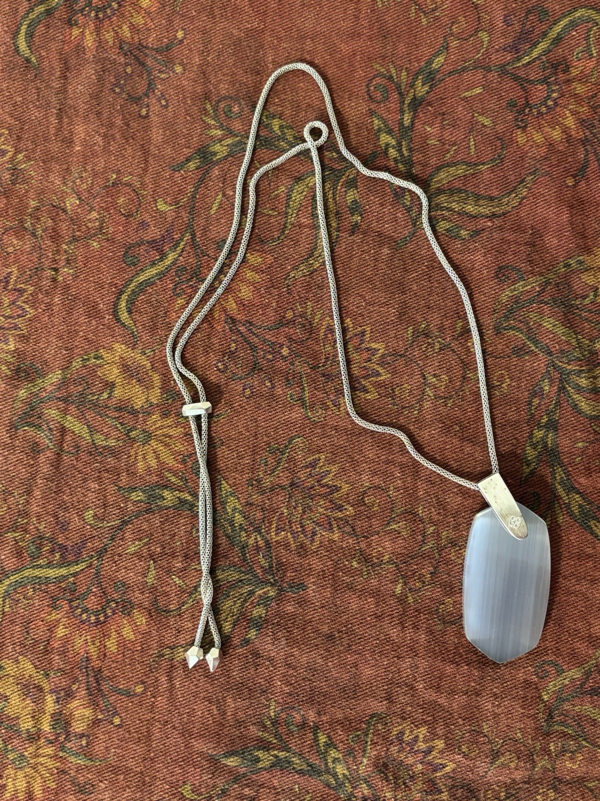 Kendra Scott Inez Necklace Silver tone Slate Cat’s Eye Glass pendant