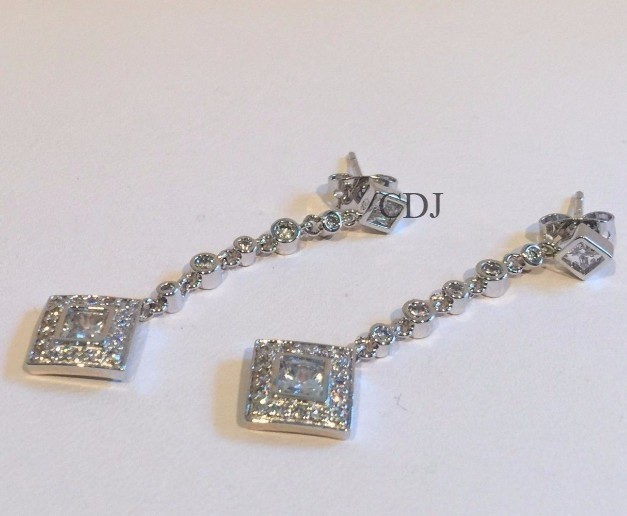 Attractive Wedding Gift For Love Square Dangle Push Back Earrings 925 Silver