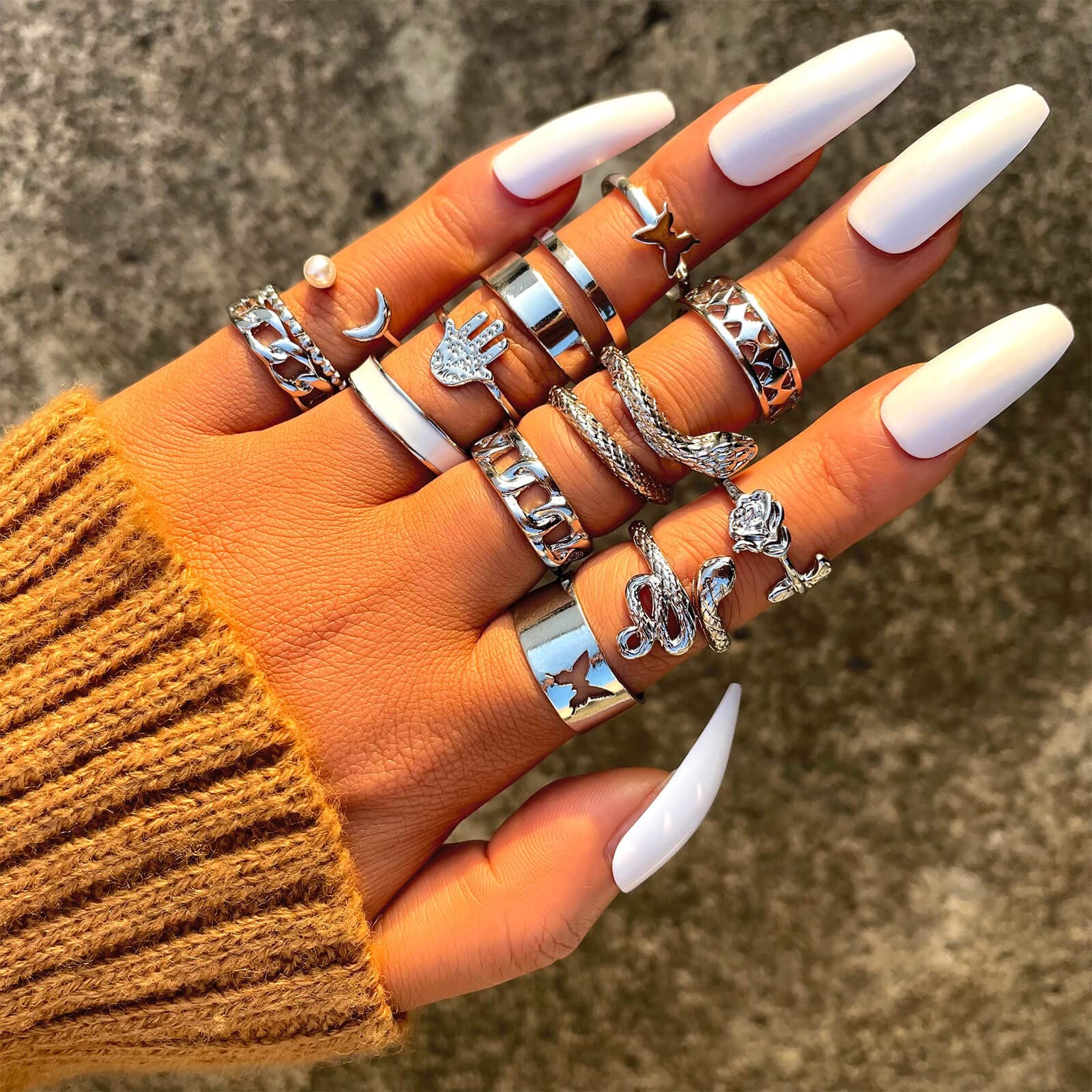 60 Pcs Silver Stacks Ring Sets for Non Tarnish, Dainty Vintage Stackable Ring…