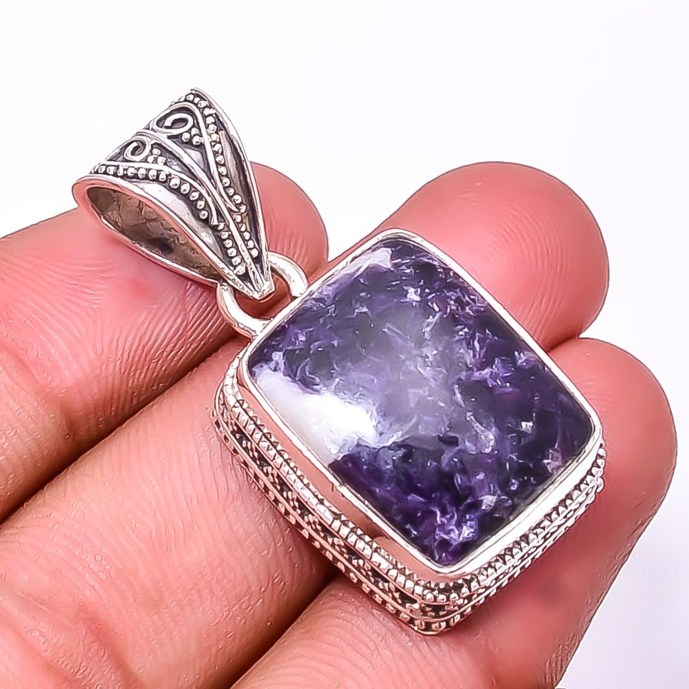 Natural Lepidolite Fine Art 925 Sterling Silver Pendant 1.56″ P8, Christmas Gift