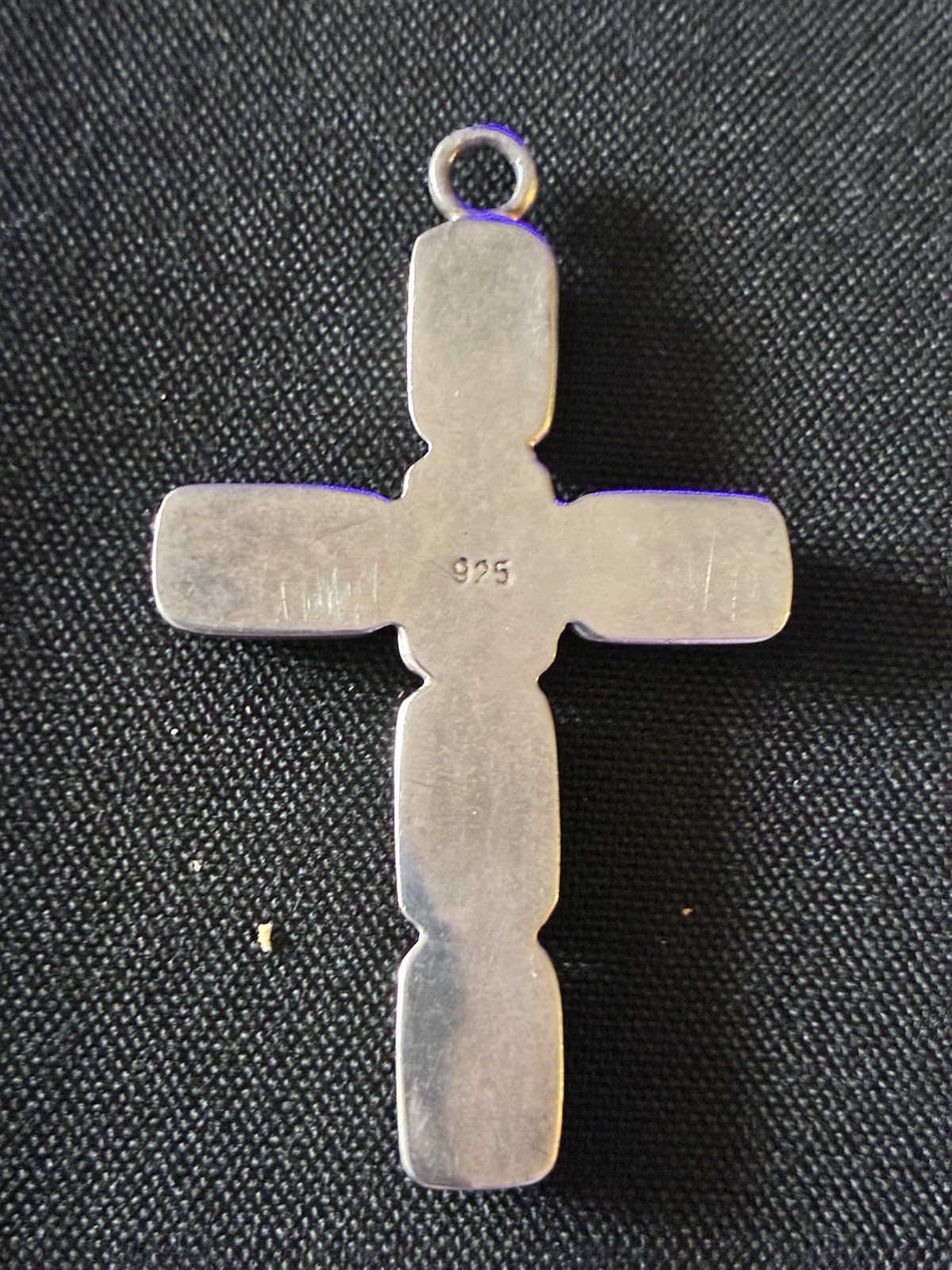 925 Sterling Silver Cross Pendant Turquoise & Mother of Pearl Inlay Signed