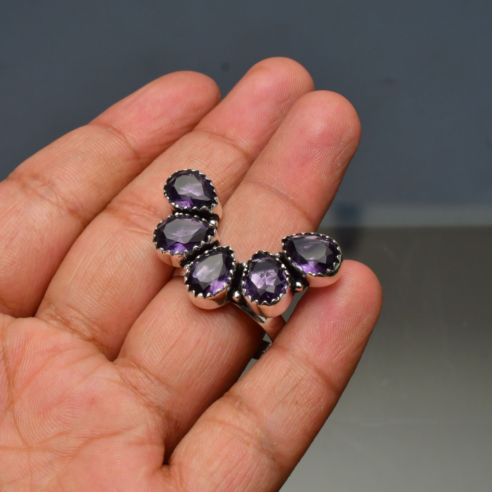 Amethyst (Lab-Created)Gemstone 925 sterling silver Handmade Ring- All Size