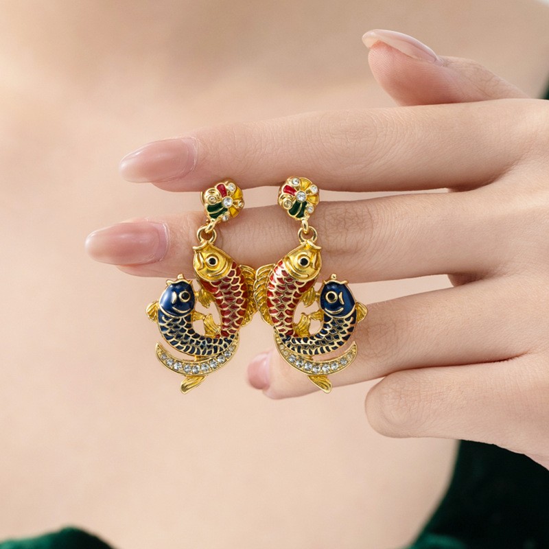 New Chinese Style Koi Fish Earrings Detailed Fashion Jewelry