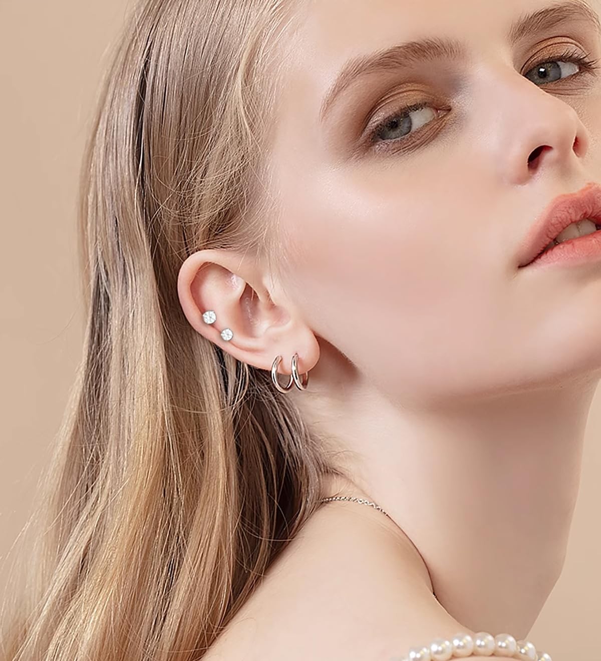 Surgical Steel Flat Back Earrings Set for Multiple Piercing Sensitive Silver