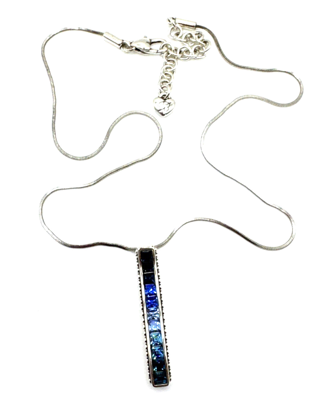 Brighton Spectrum Blue Ombre Crystals Rectangle Bar Silver Necklace 18″