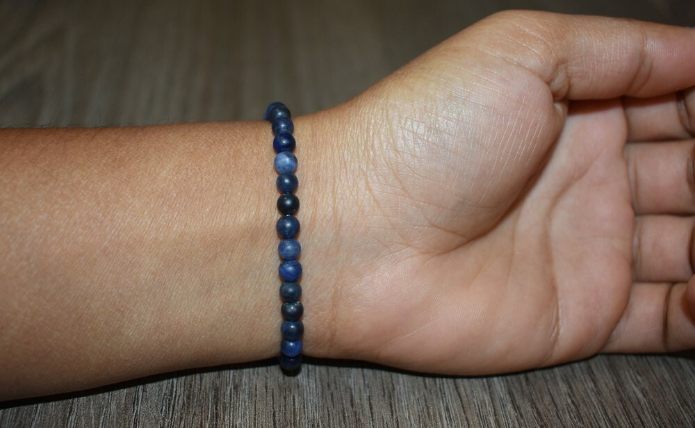 Natural Sodalite Bracelet 4mm Blue Gemstone Stretch Bracelet Handmade Gift