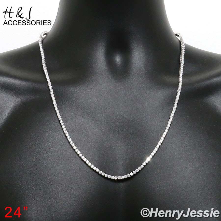 MEN 925 STERLING SILVER 17″-28″X3MM BLING CZ 1 ROW TENNIS CHAIN NECKLACE*SN10