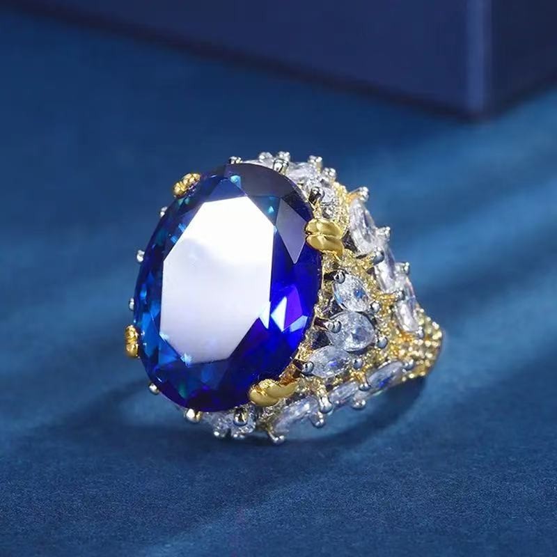 Stunning Woman 18k Gold Plated Blue CZ Sparkling Band Ring Sizes 6-10