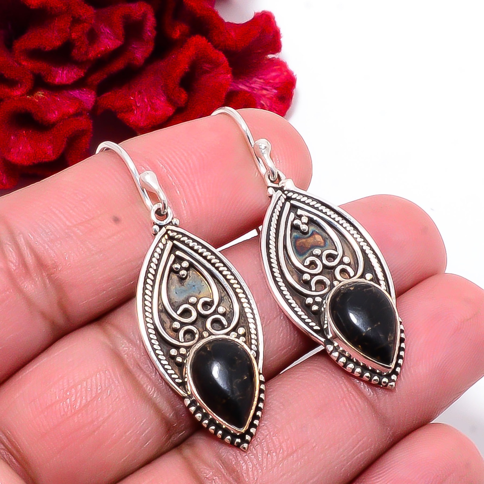 Copper Black Turquoise 925 Sterling Silver Earring 1.76 Sk8, Christmas Gift