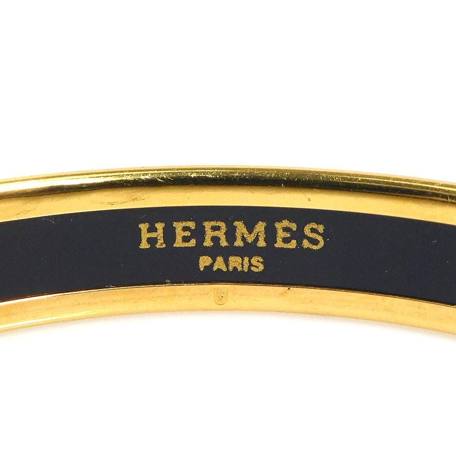 HERMES Email Bangle Bracelet Women’s Gold Black Red e61813a 7.5in Enamel