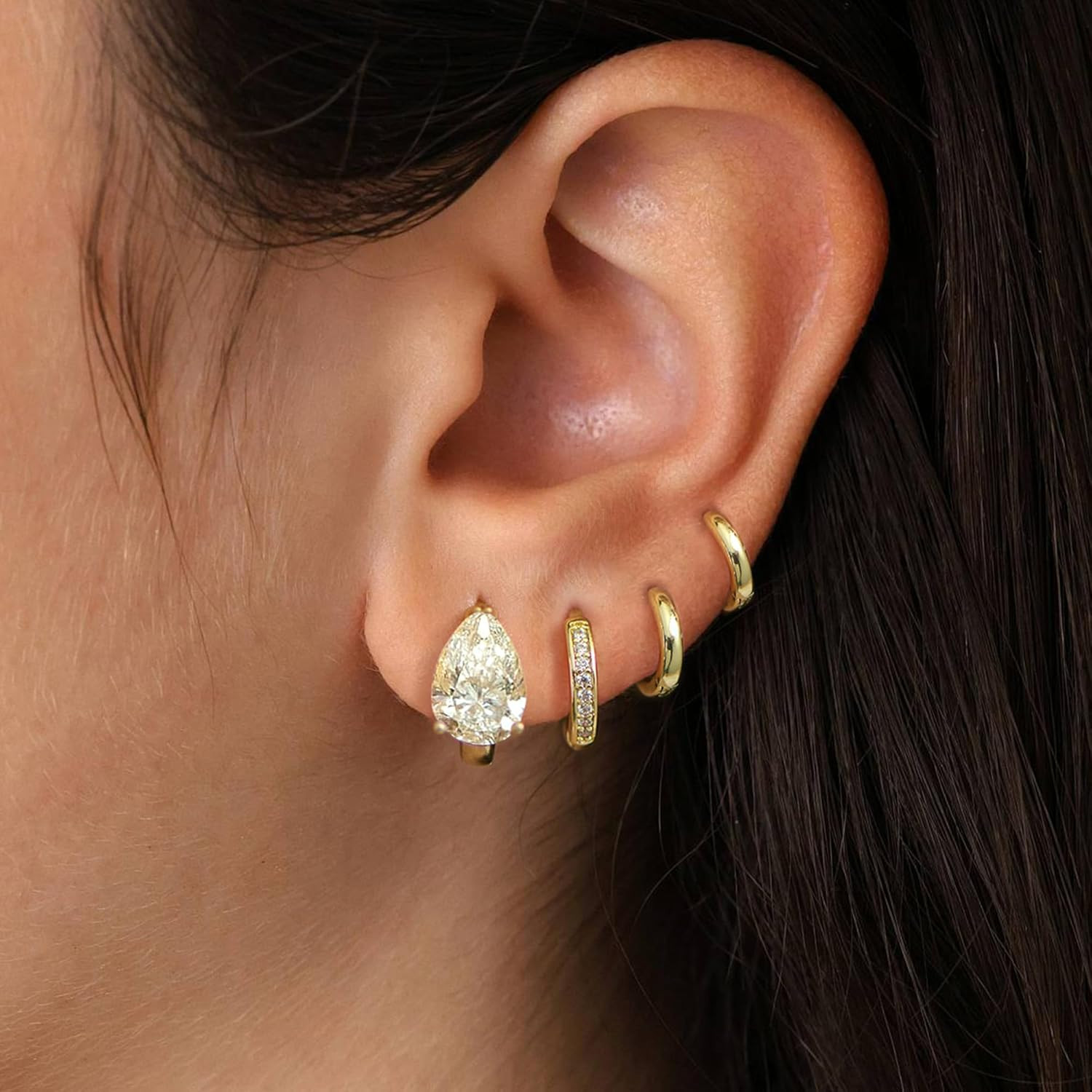 4Pairs Statement Gold Hoop Earrings for Women Trendy,Surgical Steel Gold Plated