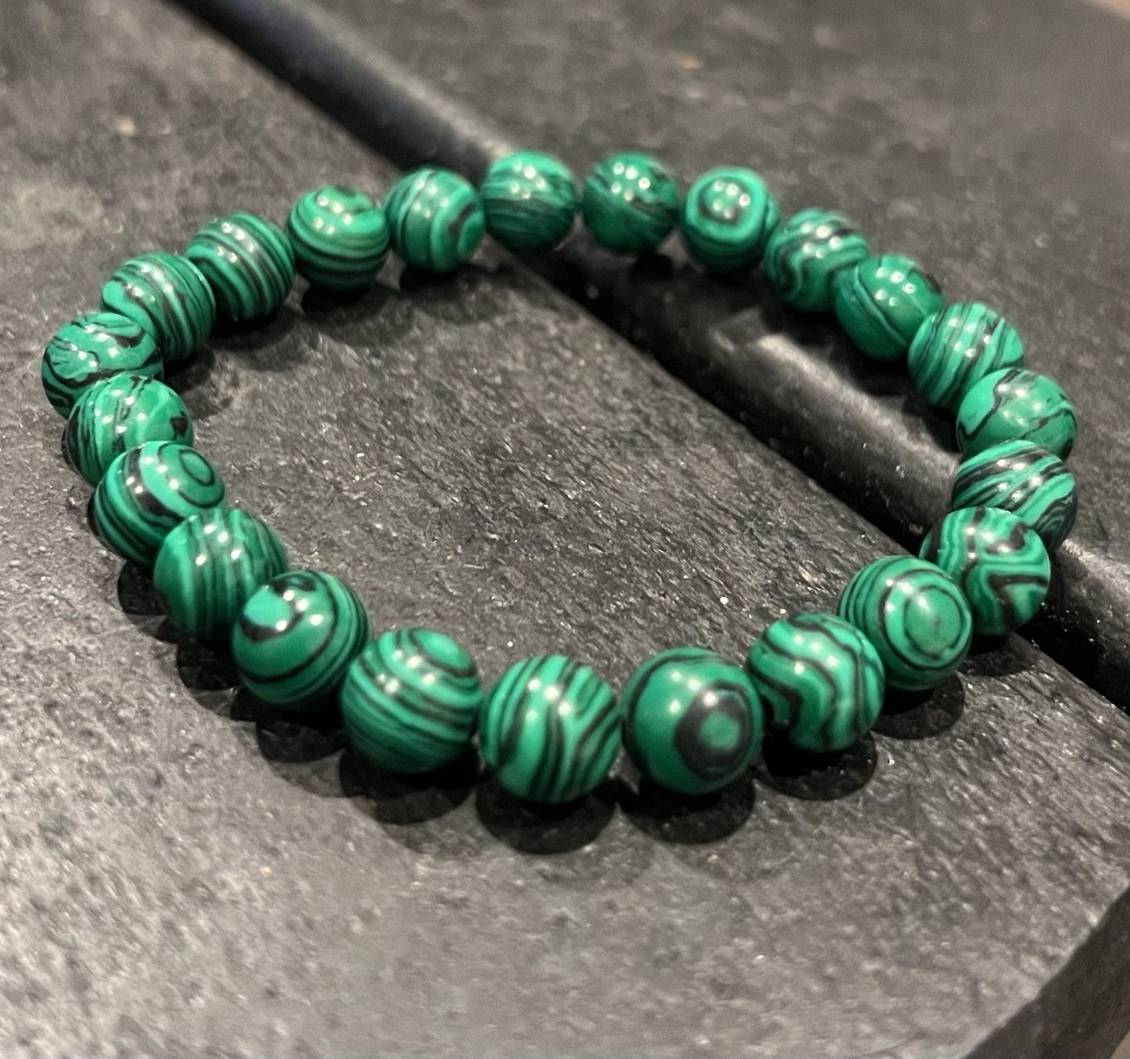 Natural 8mm Malachite Stone Beaded Bracelet Green Gemstone Stretchy – Free Ship