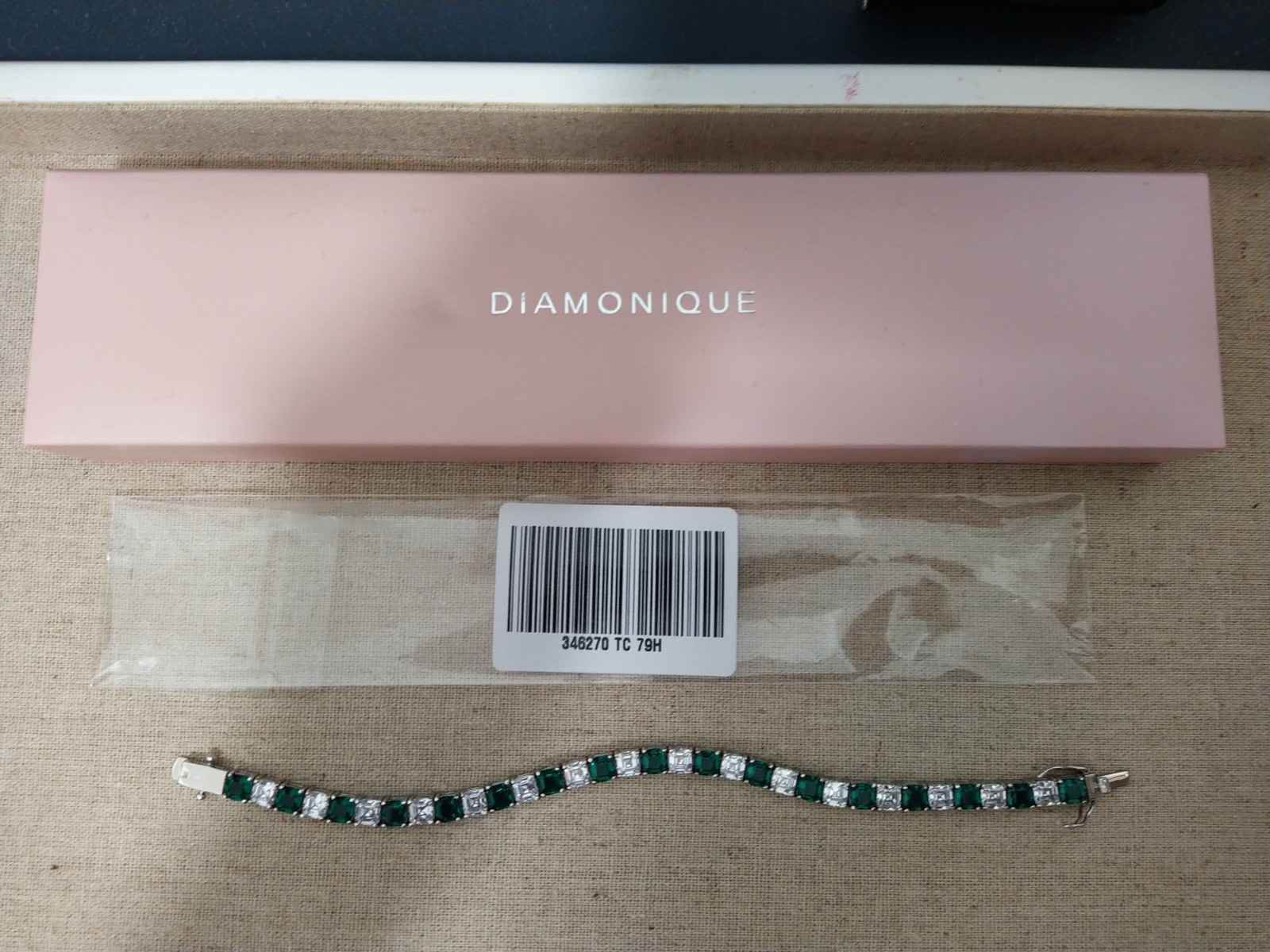 Diamonique Asscher Cut White Emerald Tennis Bracelet Sterling Silver 925 8″ New