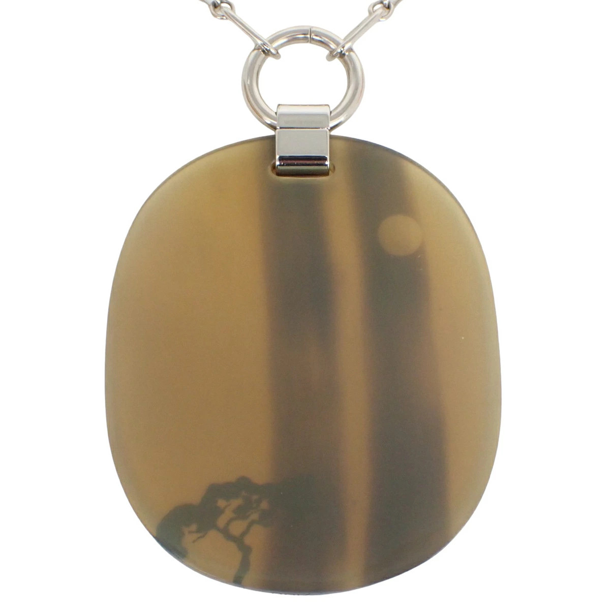 Hermes Buffalo Horn Chain Necklace Metal Accessory Jewelry Pendant Brown Tea Kha