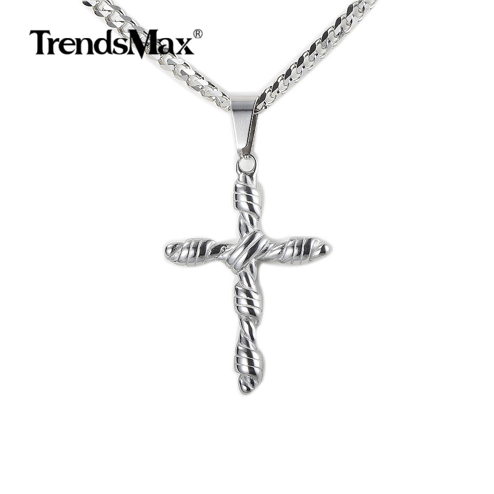 Men’s Silver Tone Stainless Steel Chain Vintage Religious Cross Pendant Necklace