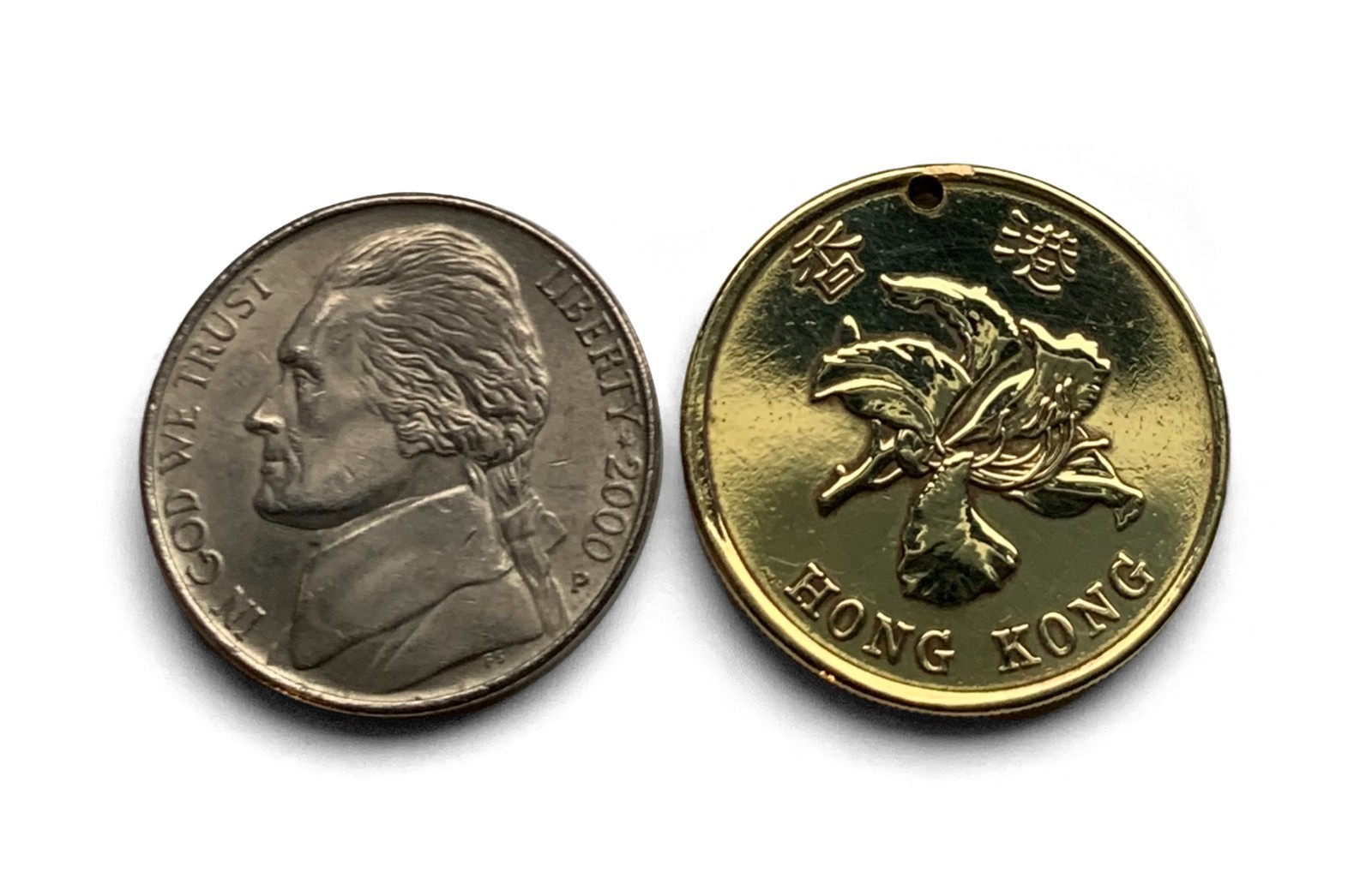 1997 Hong Kong China 50 Cent coin pendant Bauhinia orchid flower Kowloon n000043