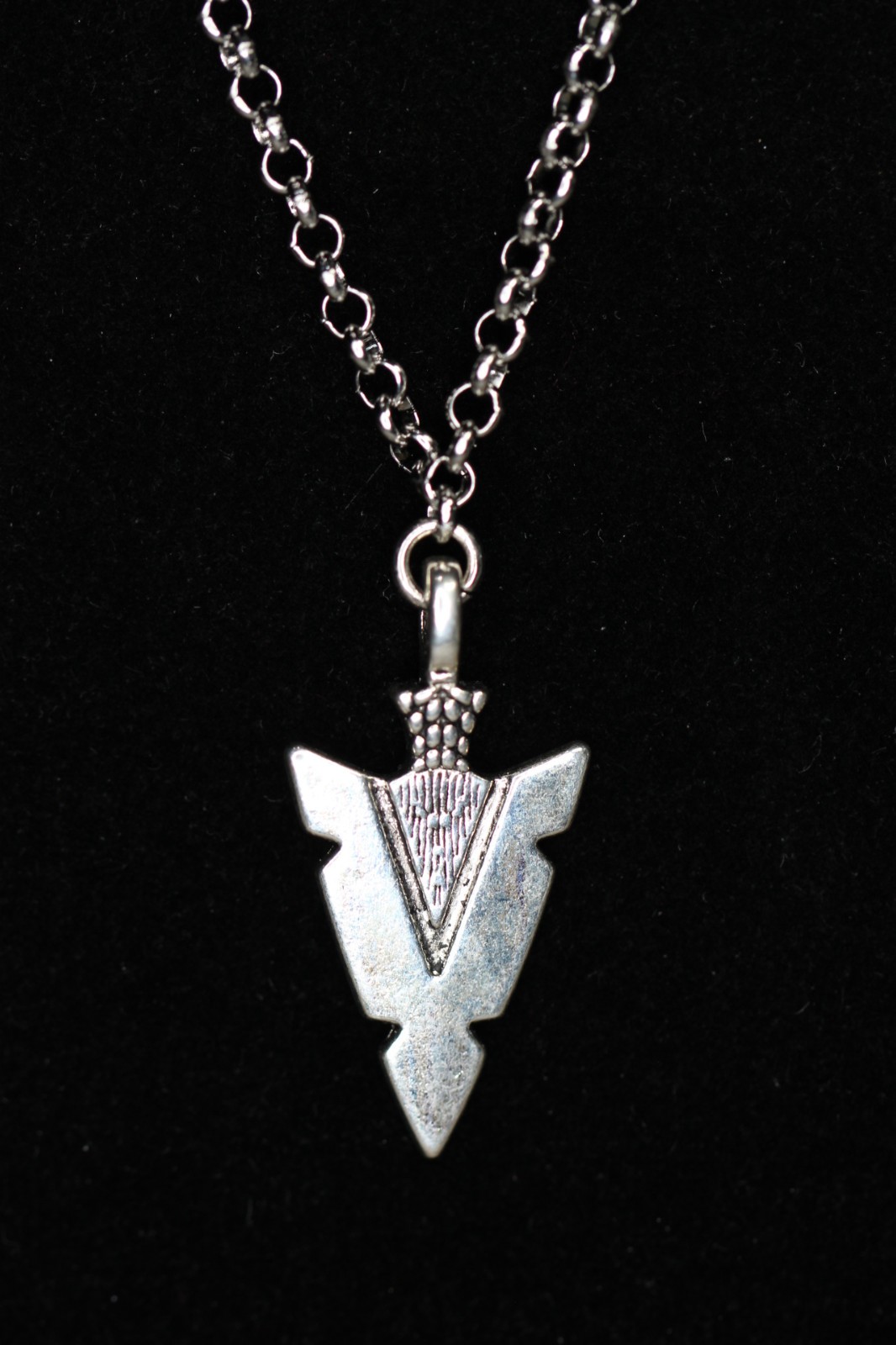 Arrowhead Necklace Silver Pewter Charm 1 1/4″ Pendant 3mm Stainless Chain 18″