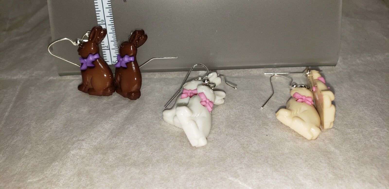 Easter Bunnies Earrings Chocolate, Cream or White Silver hooks Ear Decorations