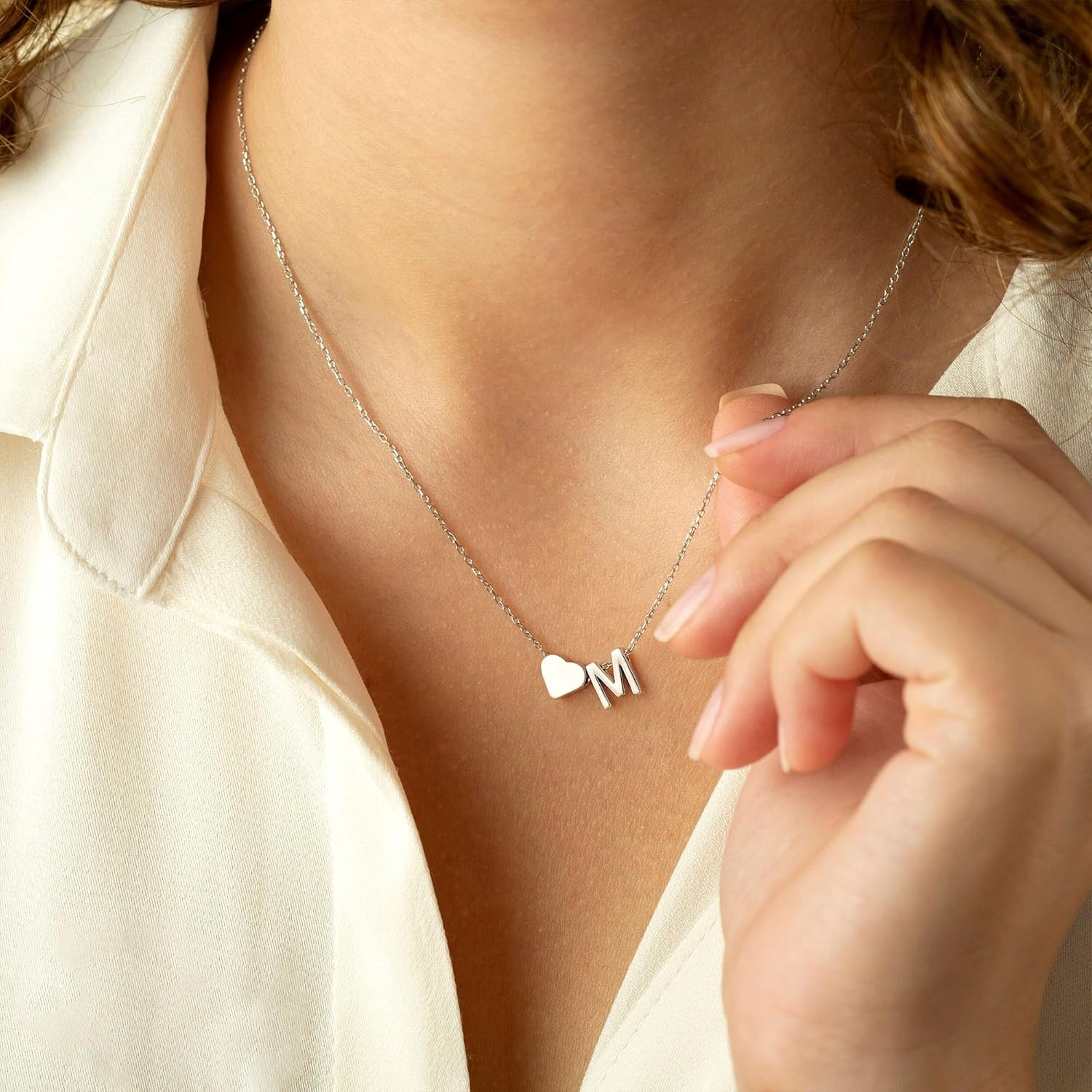 Heart Initial Necklace for Women Teen Girls – 18K Gold Plated Letter A-Z Pendant