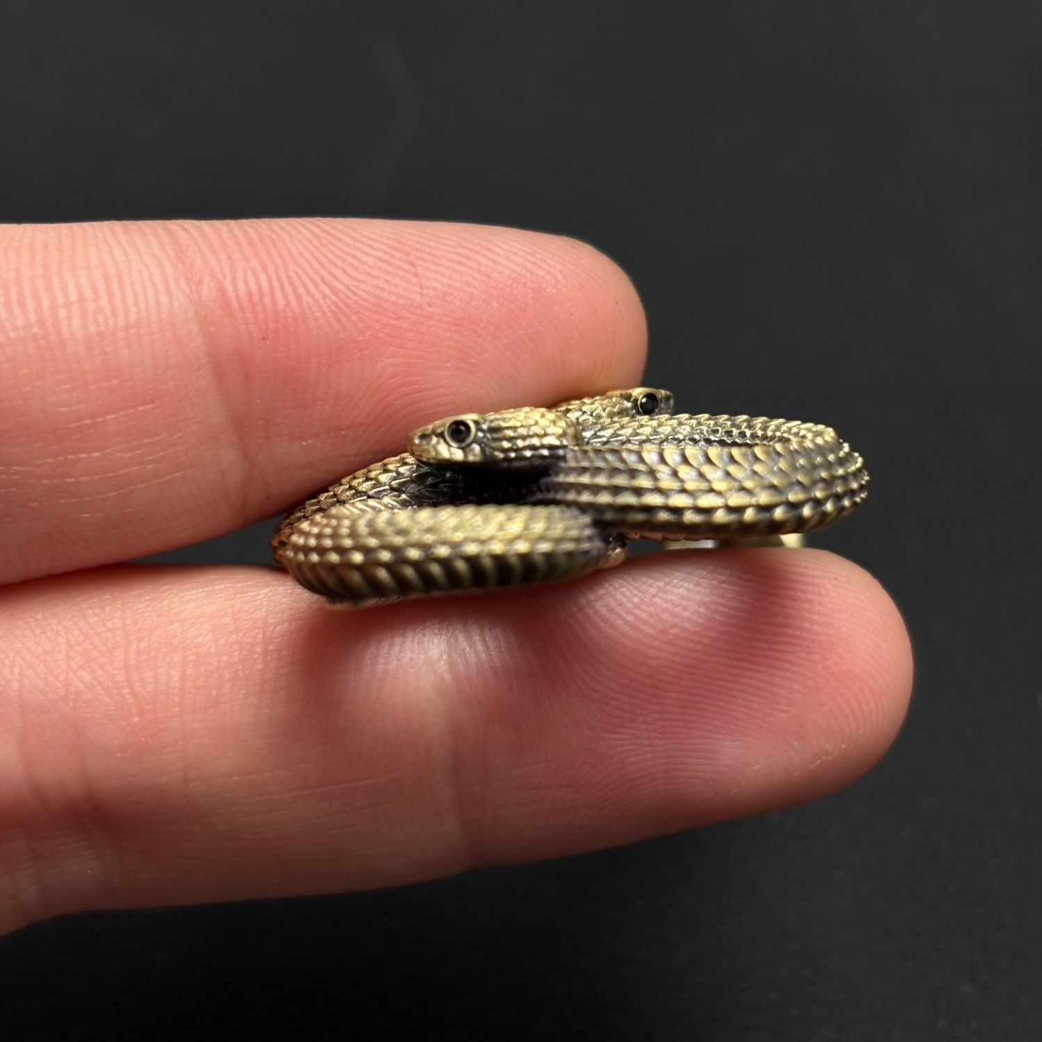Brass Double Snake Pendant Infinity Design Black Zircon Eyes Renewal Symbol