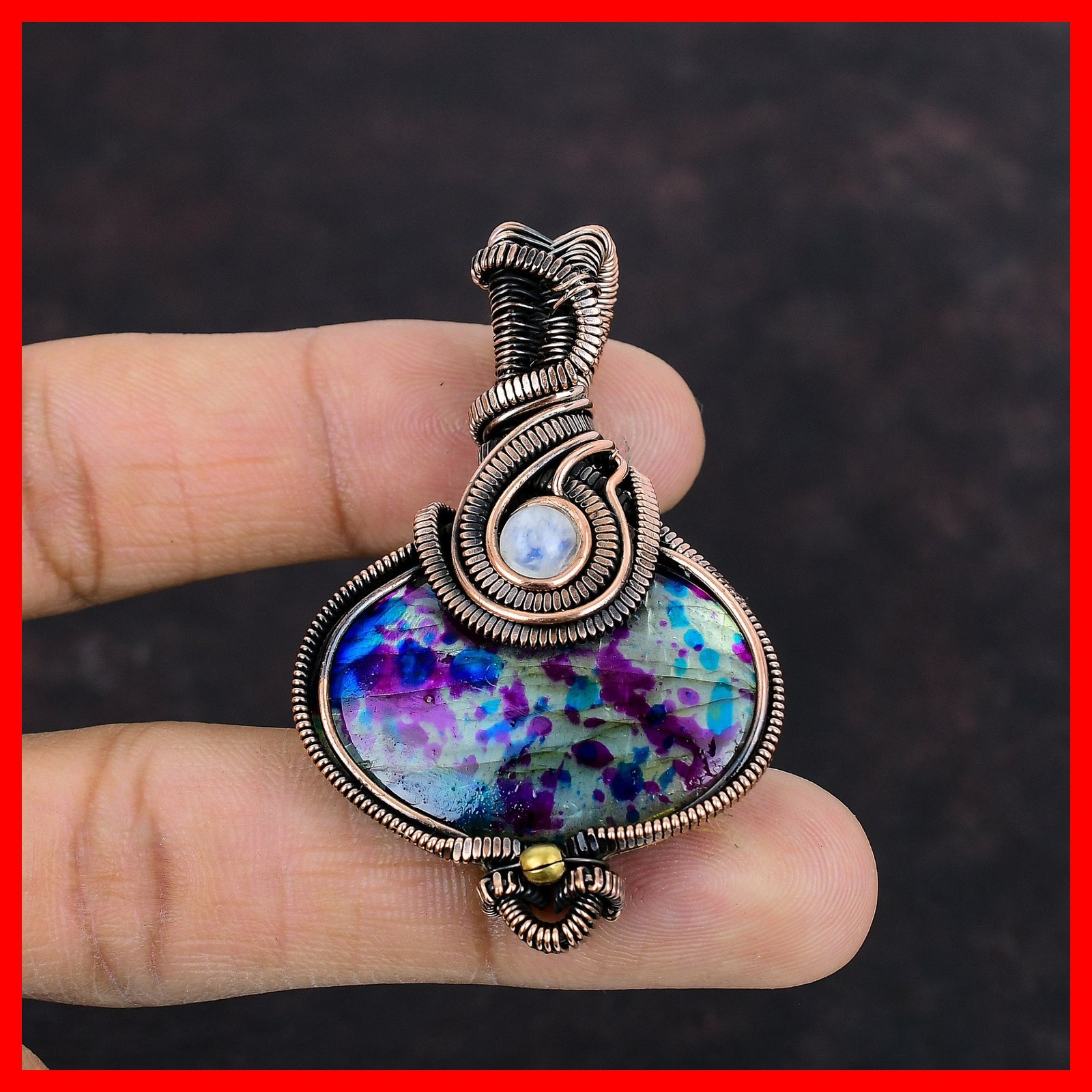 Copper Multi Fire Labradorite Gemstone Rainbow Moonstone Boho Pendant Jewelry