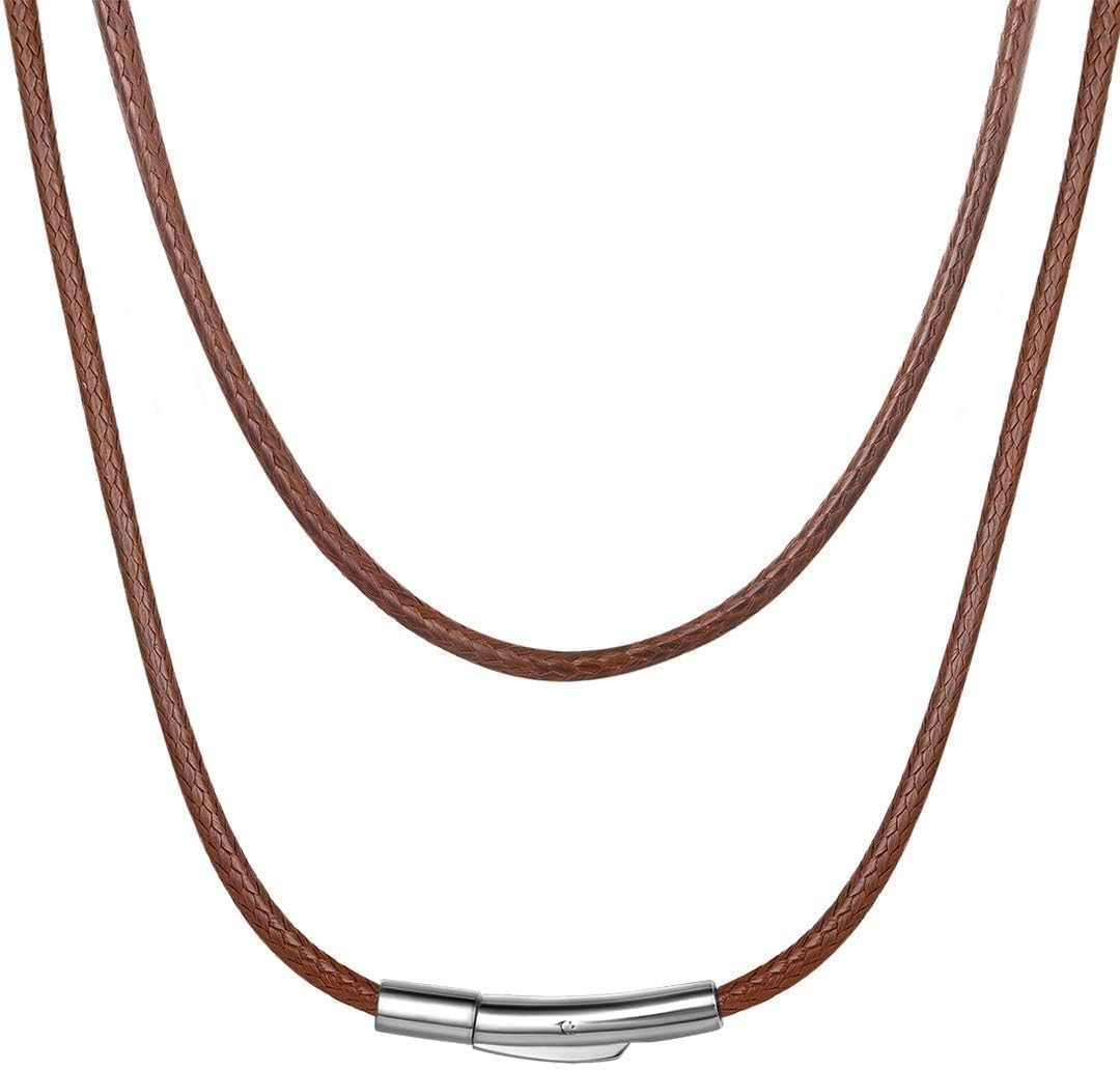 Braided Leather Necklace Cord with Push Button Clasp for Pendants 16-30 Inches