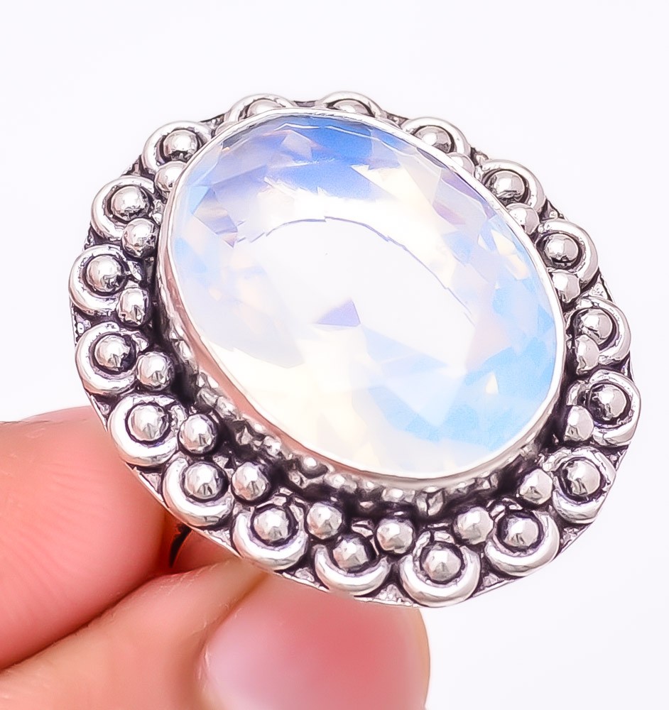 Milky Opal Gemstone 925 Silver Plated Jewelry Ring s.7.5 F2553