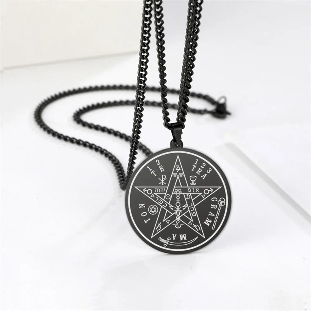 Stainless Steel Tetragrammaton Pentacle Necklace Pentagram Amulet Pendant