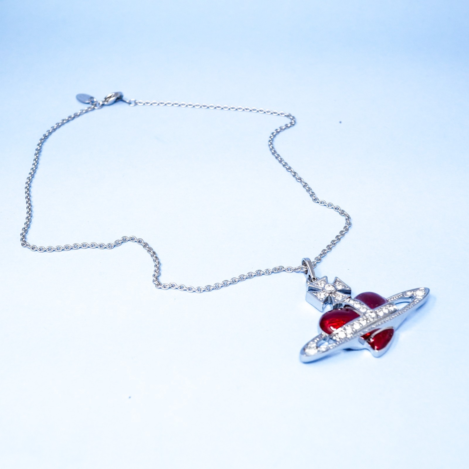 Vivienne Westwood Necklace Silver & Red Large Heart Orb Pendant Box Included