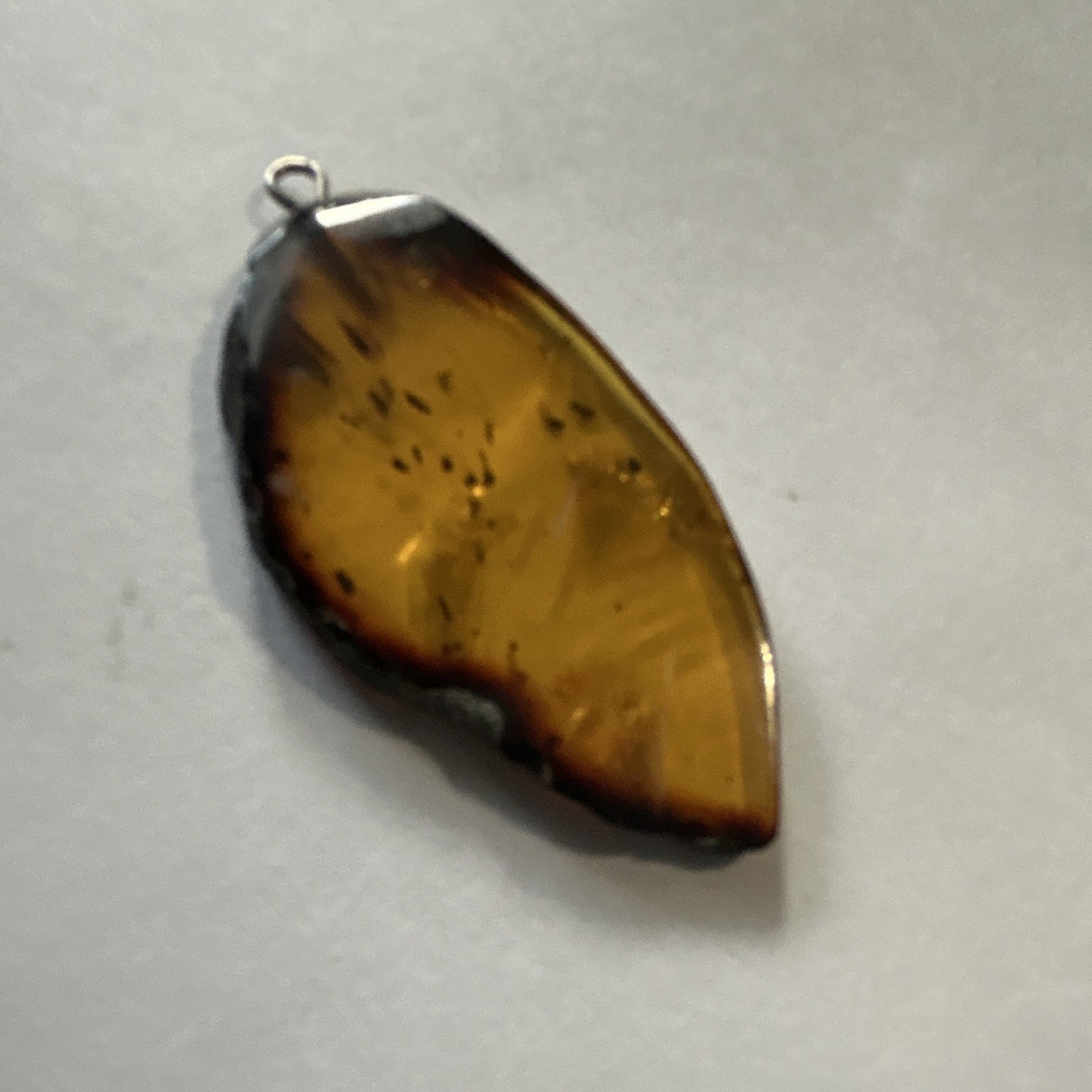 Amber Pendant Brown Leaf-Shaped Freeform