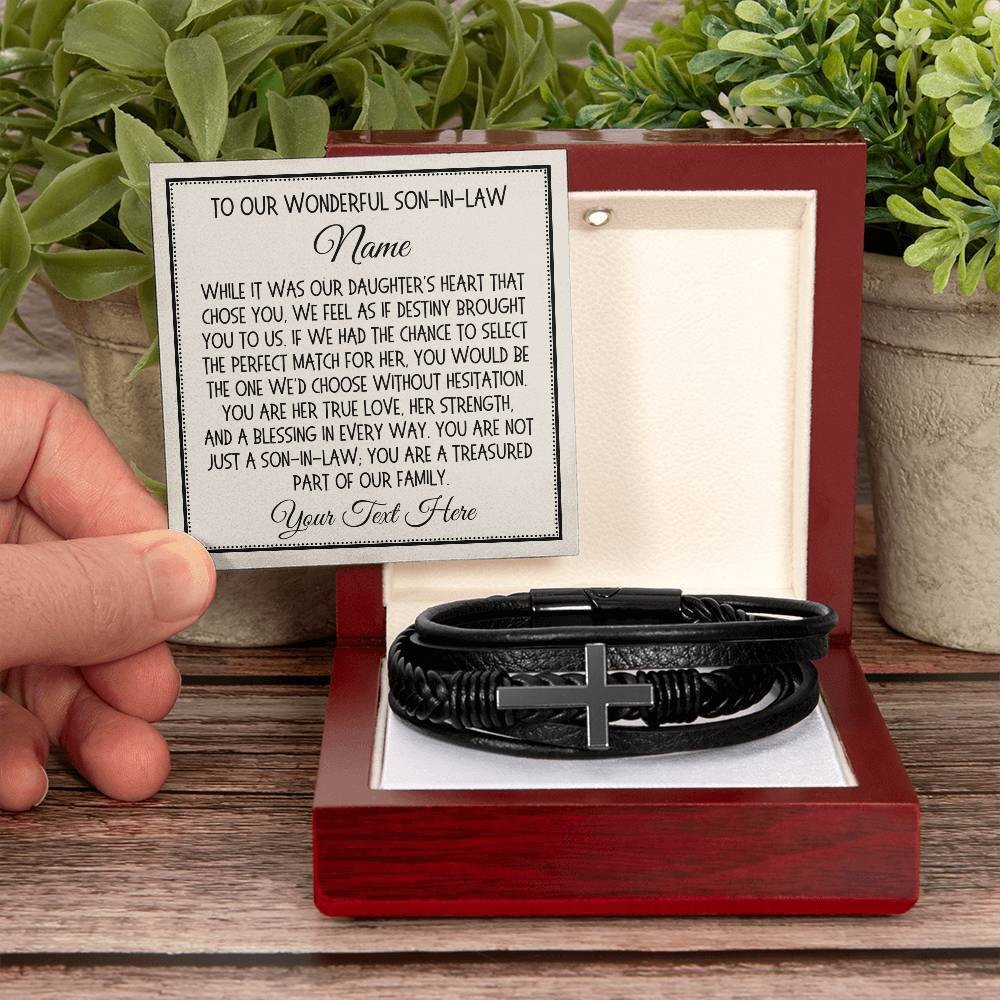 Son-in-Law Gift, Cross Bracelet: While It Was Our Daughter’s Heart