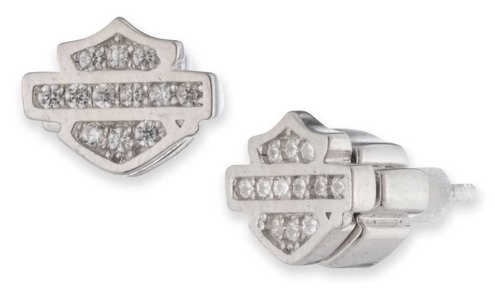 Harley-Davidson Women’s 8mm Bling Bar & Shield Stud Earrings, Sterling Silver
