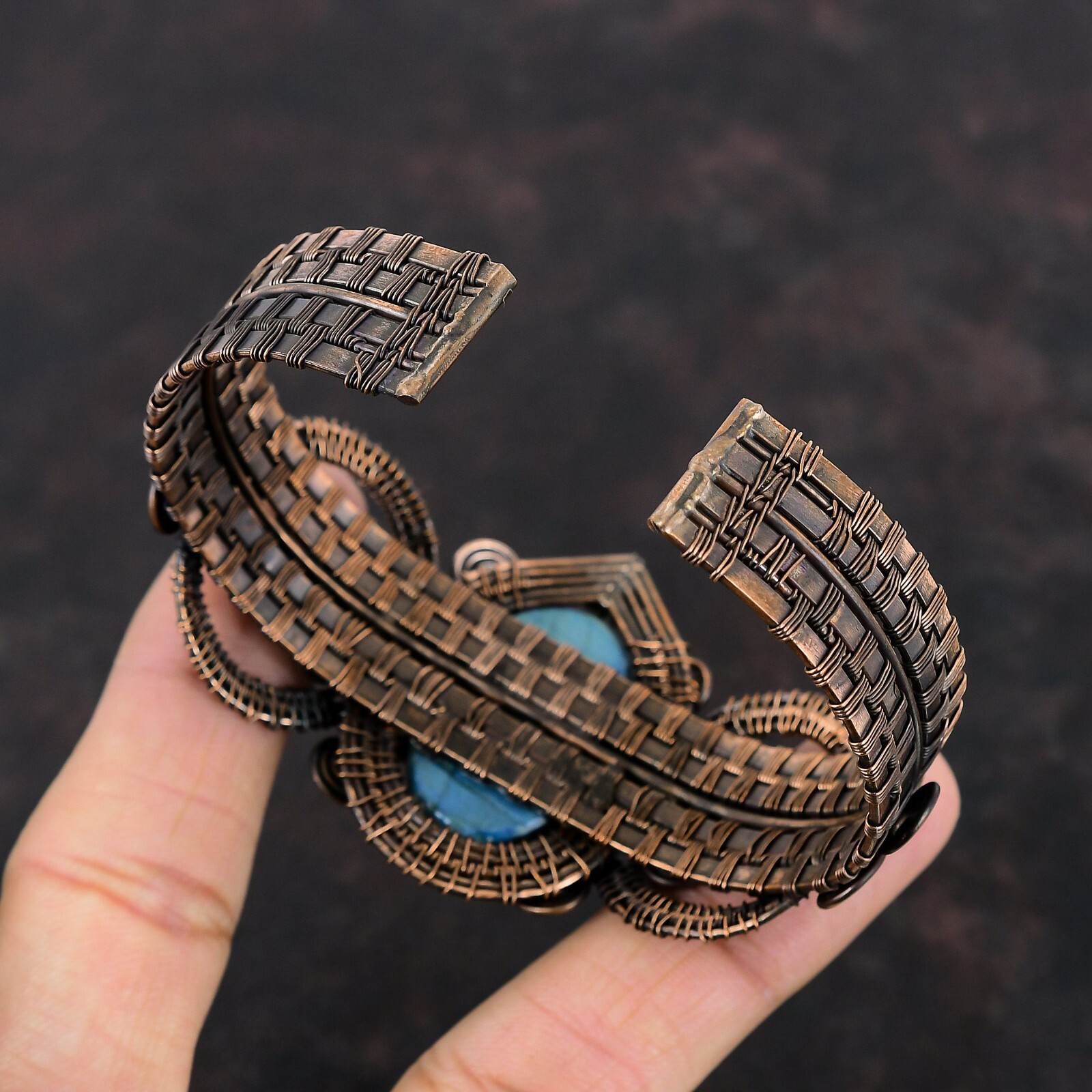 Labradorite Jewelry Copper Gift For Friend Wire Wrapped Adjustable Bangle