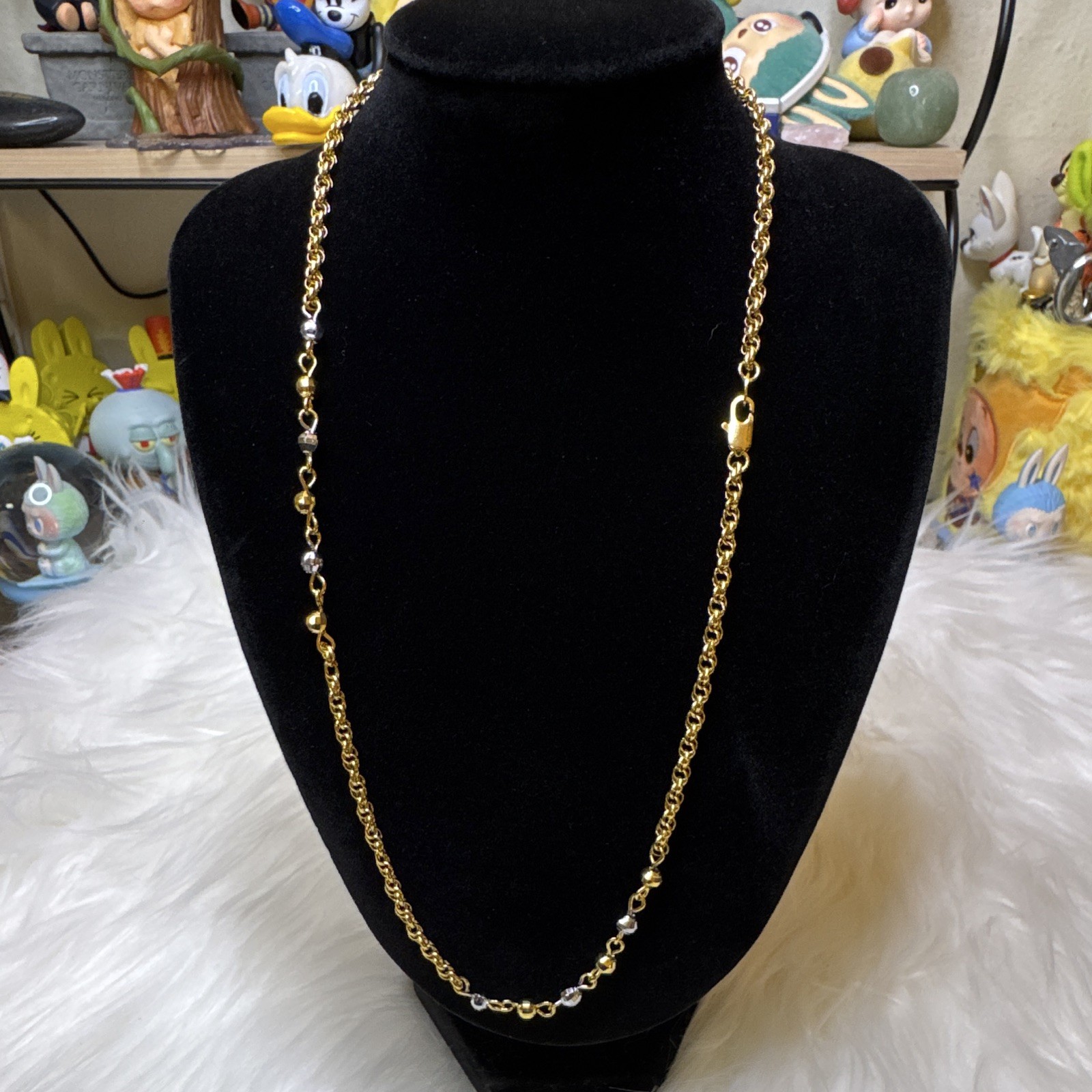 Rolo Chain Necklace 18.5”, 3.2mm 14K Gold Filled Two-Tone Beads, Lobster Clasp