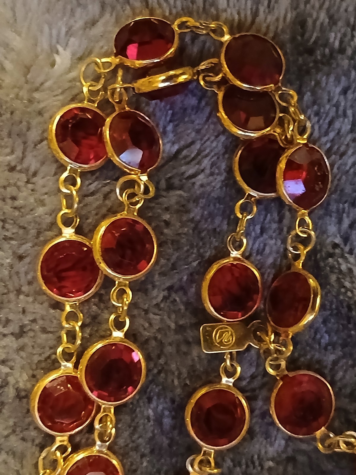 Swarovski Crystal – 2 Open Bezel Necklaces & 1 Bracelet – Blue/Red Gold Tone