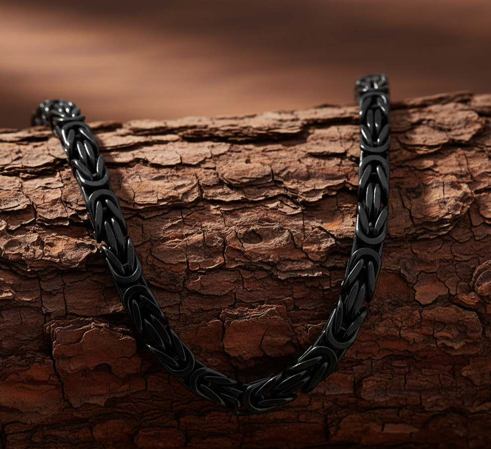 Stainless Steel 7mm Byzantine Necklace / Chain Black 36