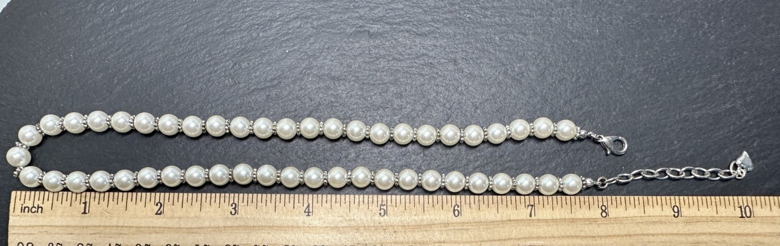 17″ SIMULATED PEARL & SILVER TONE SPACER BEADED NECKLACE M295
