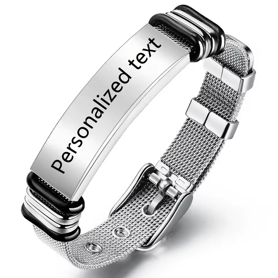 Custom Engraved Name Bracelet Personalized Text Jewelry Stainless Steel Silver