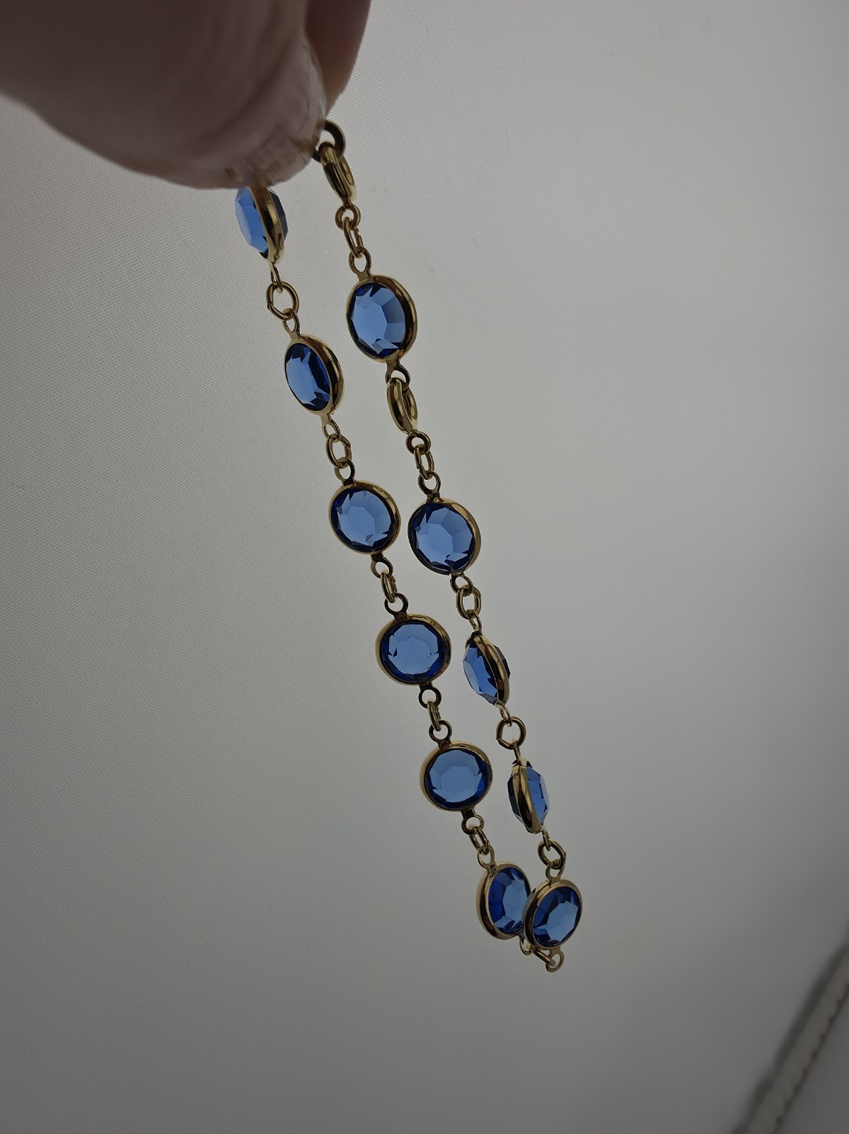 Vintage Swarovski Bezel Set Blue Stone Goldtone Bracelet Swan Mark 7.5″ Extender