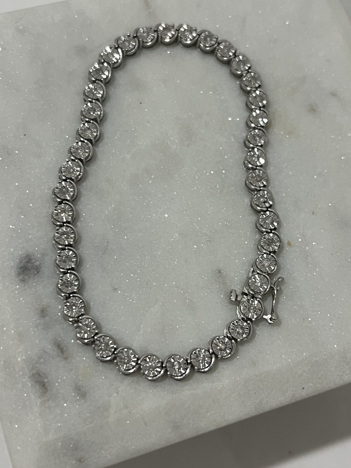 Round Brilliant 1.00 ct Natural Diamond Tennis Bracelet in Sterling Silver